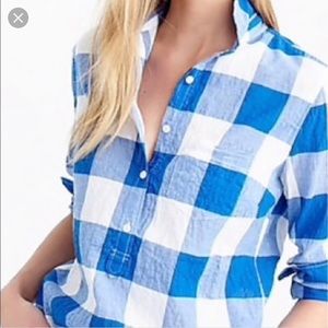 J.Crew blue and white buffalo check popover.